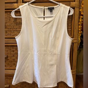 Ann Taylor Factory White Sleeveless Peplum Pleated Top